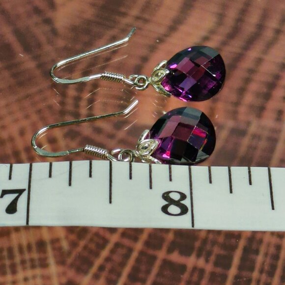 Teardrop Purple Crystal Earrings With Sterling Silver Hooks & Elegant Design - Picture 3 of 4